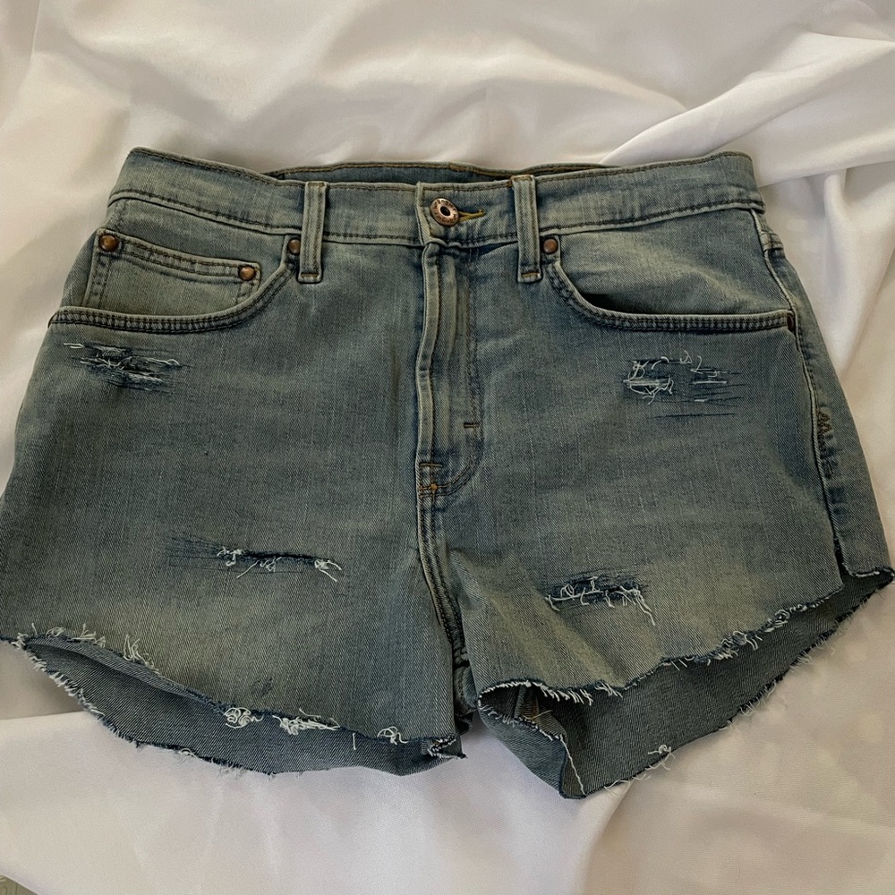 Wrangler Faded Blue Ripped Cut-Off Jean Shorts, Waist Size 31